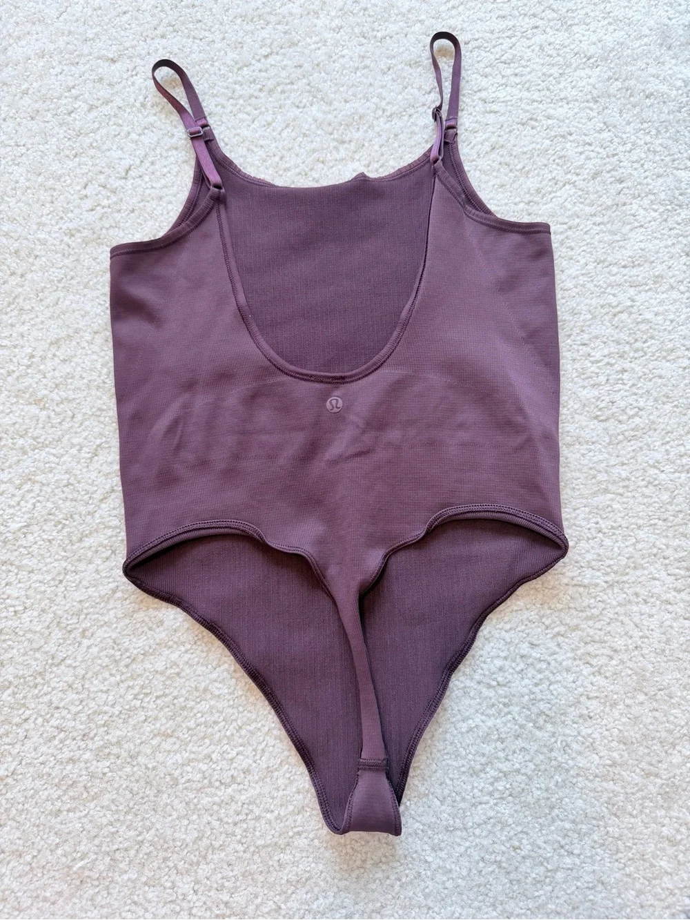 Lululemon Underneath It All Bodysuit Plum Ribbed Thong Adjustable Straps Size L